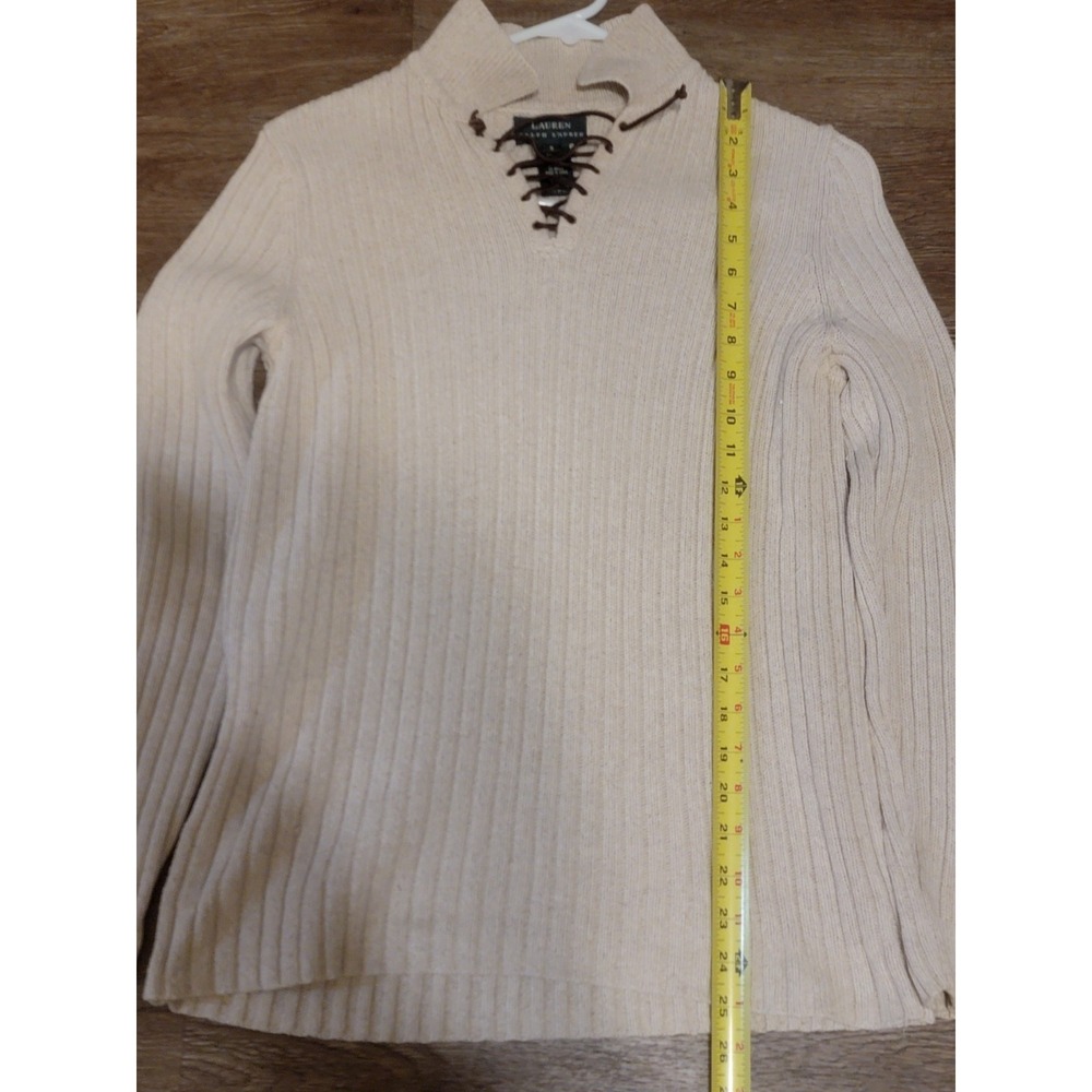 Lauren Ralph Lauren Sweater Womans Small Fisherman Silk Linen Cotton Leather Tie